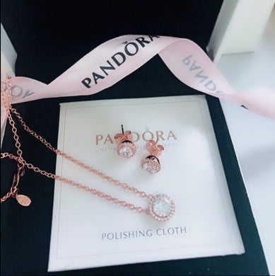 Rose Gold Necklace Earrings Pandora 92.5 Italy silver