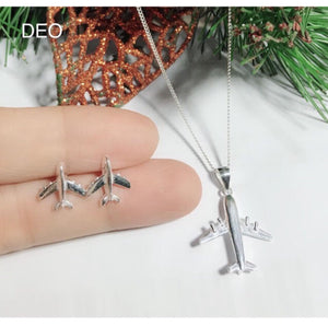 Airplane Necklace and Earrings 92.5 Italy silver