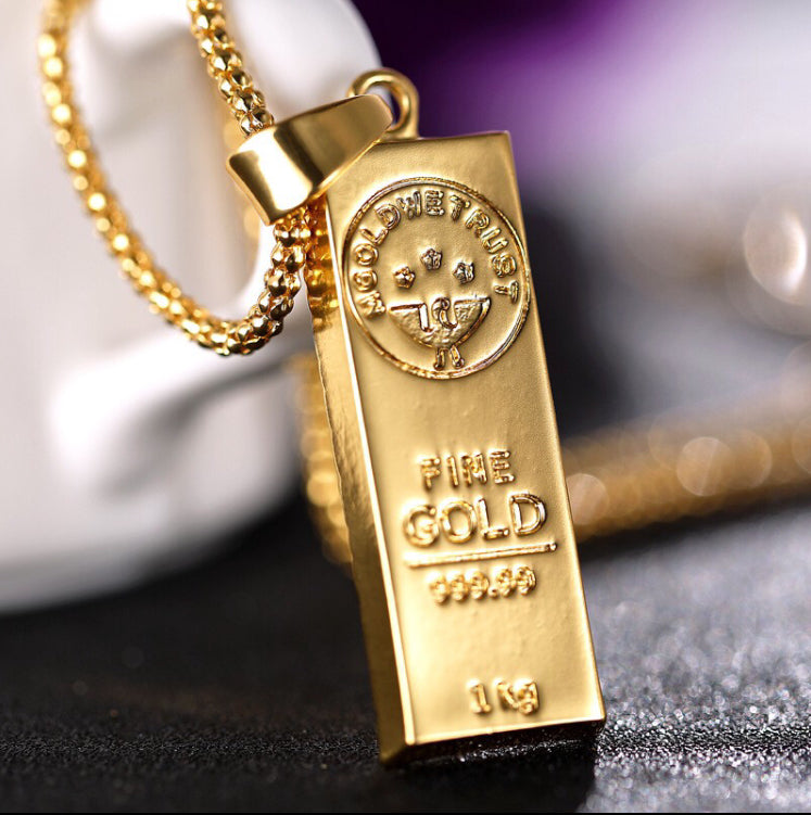 Gold Bar Pendant Necklace Hip Hop Popular   92.5 Italy silver