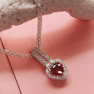 Heart with Pink Stone Necklace  92.5 Italy silver