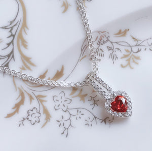 Heart with Pink Stone Necklace  92.5 Italy silver