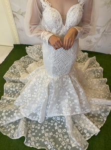 ON HAND  long sleeve mermaid wedding gown Tiara