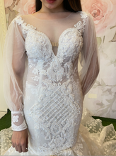 Load image into Gallery viewer, ON HAND  long sleeve mermaid wedding gown Tiara