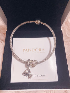 Trophy Mom Pandora 2 Charms Bangle Set Italy Silver 925