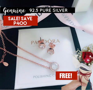 Rose Gold Necklace Earrings Pandora 92.5 Italy silver