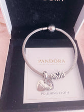Load image into Gallery viewer, Heart Mom Family Pandora 2 Charms Bangle Set Italy Silver 925