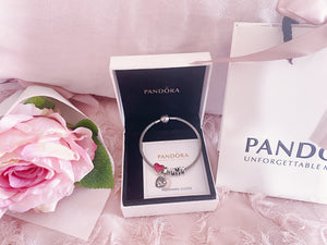 Mom Heart Pandora 3 Charms Bangle Set Italy Silver 925