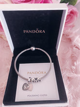 Load image into Gallery viewer, Heart Mom Family Pandora 2 Charms Bangle Set Italy Silver 925